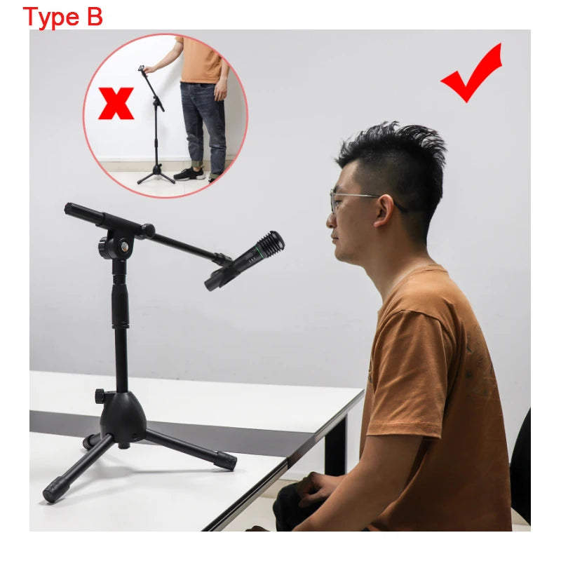 Floor Microphone Tripod Swing Arm Retractable Metal Microphone Stand Stage Performance Live Mic Bracket Desktop Mic Tripod