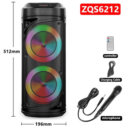 ZQS6212 Portable Bluetooth Speaker Wireless Column Big Power Stereo Subwoofer Bass Party Speakers with Microphone Family Karaoke