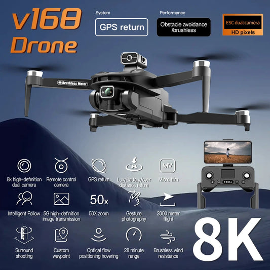 V168 Drone 8K 5G GPS Professional HD Aerial Photography Dual-Camera Omnidirectional Obstacle Avoidance Drone Original